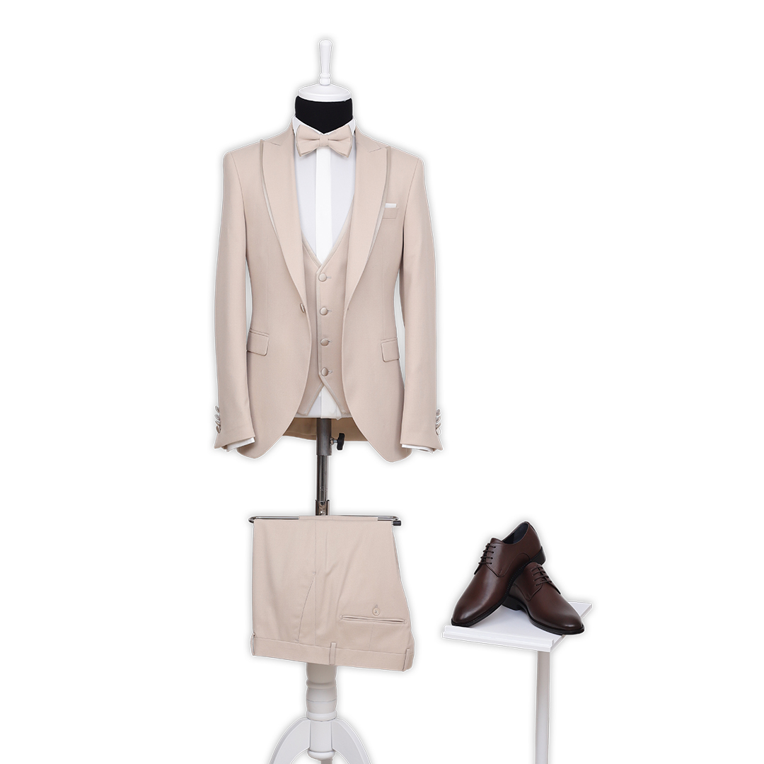 Beige Textured Tuxedo