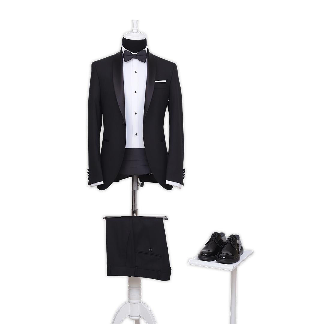 Bow Tie with Sash Fixed Shawl Collar Wool Tuxedo